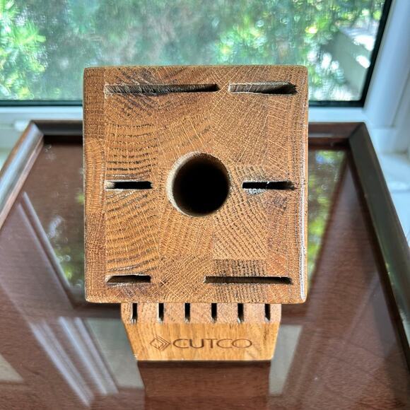 Cutco 8-Slot Wooden Knife Block with Sharpening Rod Hole – Solid Oak - Picture 3 of 10